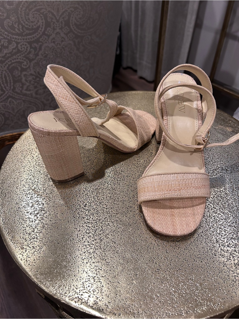 J. Crew Factory cream/tan straw heel open toe sandals